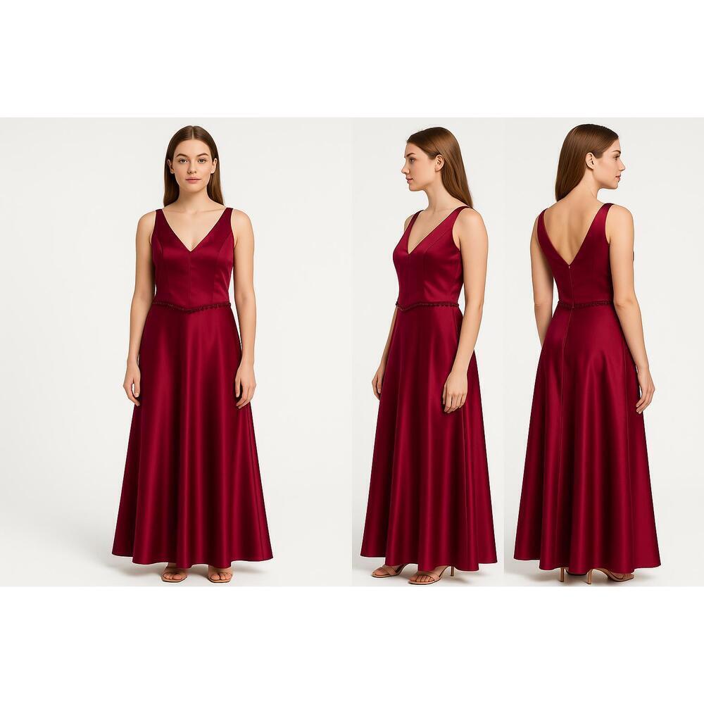 Dessy Collection Maroon Satin Gown Size 16 - Picture 3 of 6